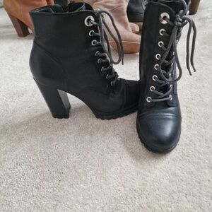 Aldo Black Chunky Heel Lace-Up Boots